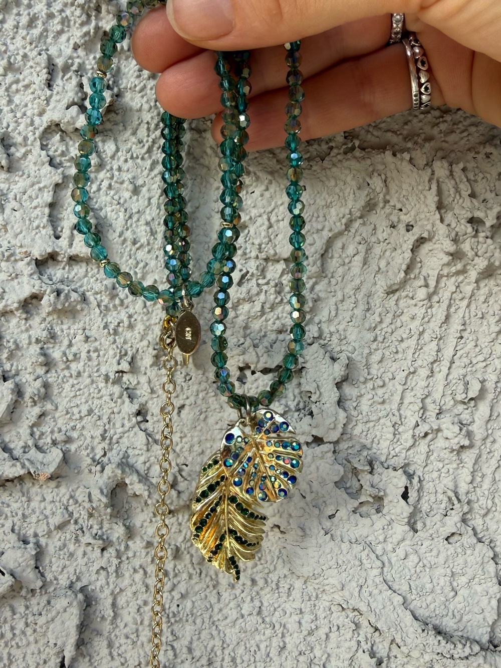 Heidi Daus Signed Green Crystal Leaf Pendant Necklace & Bracelet Jewelry Set